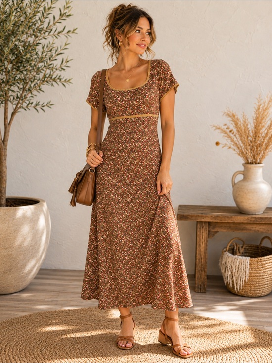 Express Dresses & Skirts - Vintage Express Brown Floral Maxi Dress  Size 5/6 90’s cottagecore